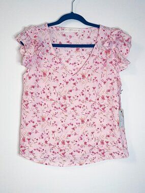 Fair Haven Pink Floral Ruffle Sleeve Blouse Size XL Romantic Cottagecore NWT
